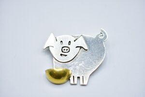 Vintage SC Sterling Silver Pin Brooch Mexico 925 Pig Bowl 12.68 G Signed BinF